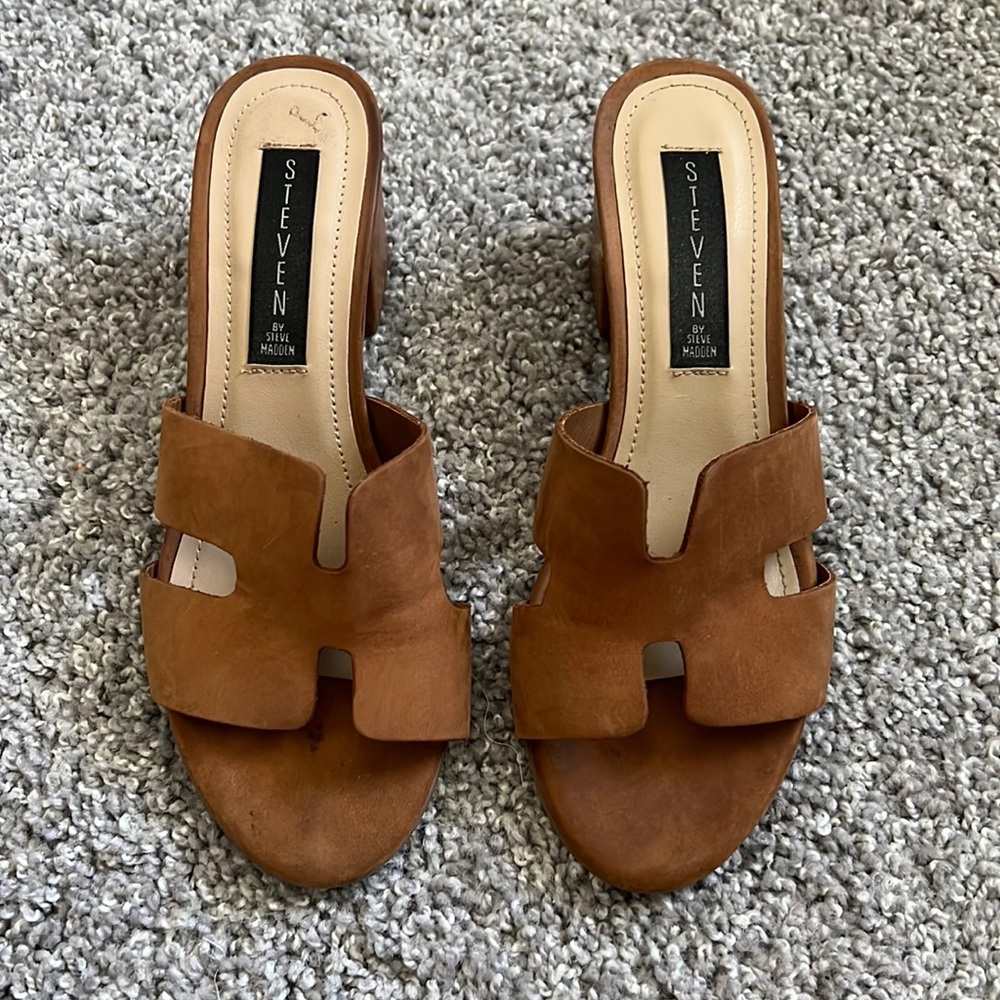 Steven by Steve Madden Tan Suede Heeled Mules